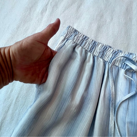 Bécool Blue/White Striped Linen Rayon Blend Wide Leg Lounge Pants Women’s Med - Picture 10 of 11